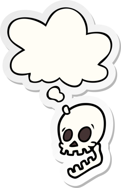 Gülen kafatası çizgi filmi. Düşünce baloncuğu insan tarafından çizilmiş bir çıkartma gibi.