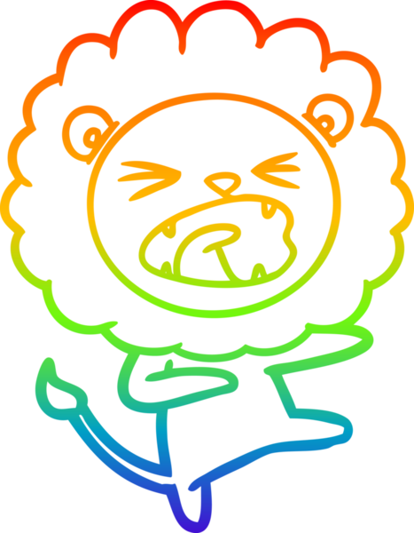 Bir insan tarafından çizilmiş kızgın bir aslanın gökkuşağı gradyanı çizimi