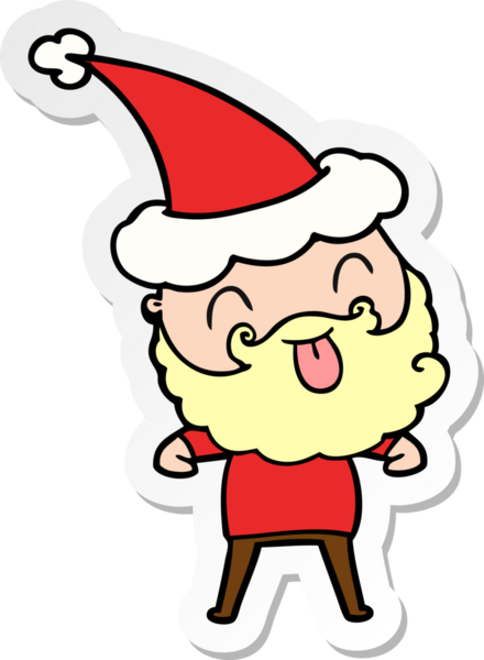 Bir insan tarafından çizilmiş Noel Baba şapkası takan sakallı bir adam.
