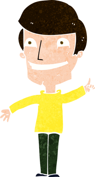 Bir insan tarafından çizilmiş bir fikirle sırıtan çizgi film adamı.