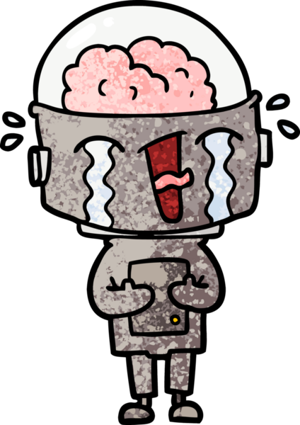 Bir insan tarafından çizilmiş ağlayan robot çizgi film.