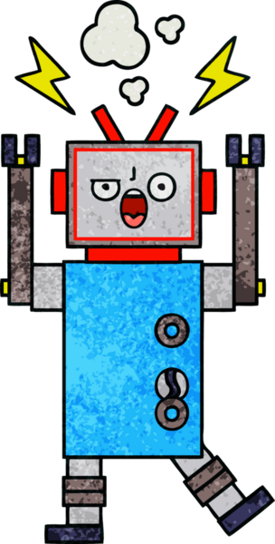 Bir insan tarafından çizilmiş bozuk bir robotun retro grunge desen karikatürü