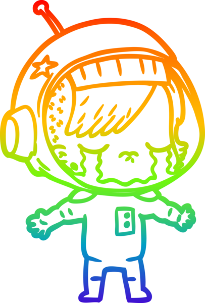 Gökkuşağı gradyan çizgi çizimi bir insan tarafından çizilmiş ağlayan astronot kız