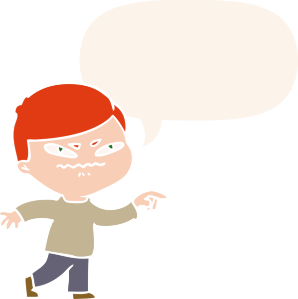 Bir insan tarafından çizilmiş eski usul konuşma balonunu gösteren kızgın bir çizgi film.