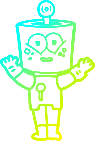 Bir insan tarafından çizilmiş mutlu çizgi film robotu çizimi.