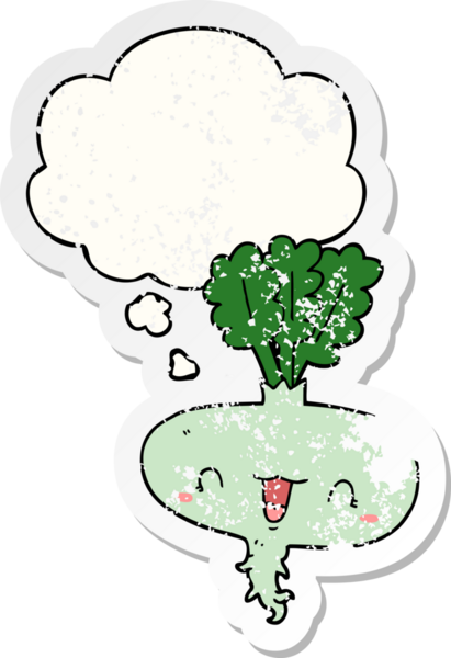 Düşünce baloncuklu şalgam insan tarafından çizilmiş yıpranmış bir çıkartma.