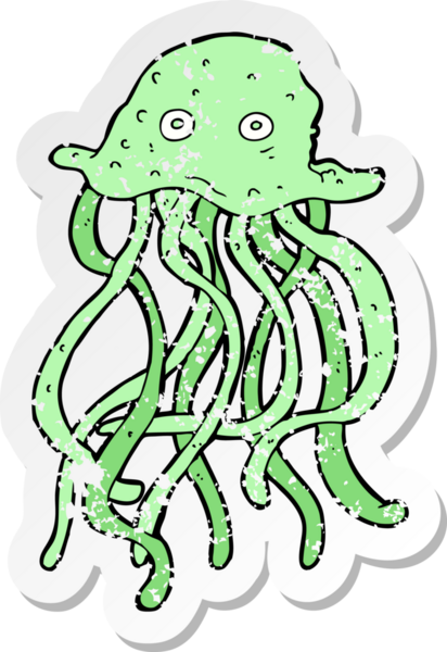 Bir insan tarafından çizilmiş ahtapot çizgi filminin gerilimli yapıştırması.