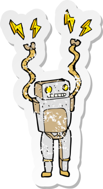 Bir insan tarafından çizilmiş komik bir robotun gerilimli çıkartması.