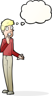 Bir insan tarafından çizilmiş düşünce balonlu endişeli bir adam.