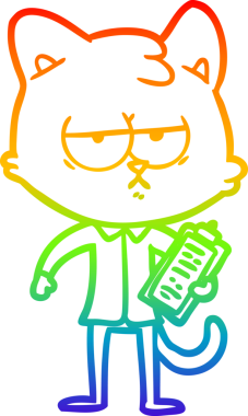 Gökkuşağı gradyan çizgi çizimi sıkılmış çizgi film kedisi bir insan tarafından çiziliyor.