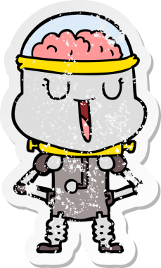 Bir insan tarafından çizilmiş mutlu çizgi film robotunun sıkıntılı çıkartması.