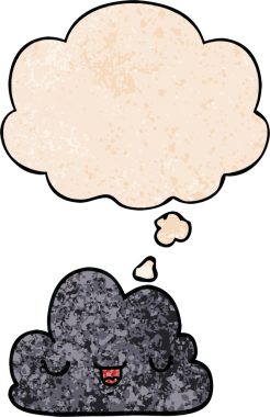 Bir insan tarafından çizilmiş grunge doku tarzında düşünce baloncuğu olan sevimli çizgi film bulutu.
