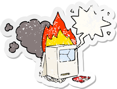 Konuşma baloncuklu çizgi film bozuk bilgisayar bir insan tarafından çizilmiş sıkıntılı eski bir çıkartma