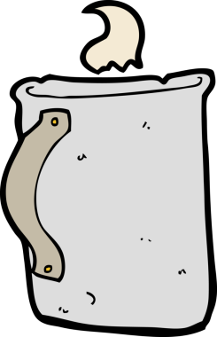 Bir insan tarafından çizilmiş eski bir teneke kahve fincanı.