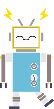 Bir insan tarafından çizilmiş düz renkli bir robot karikatürü