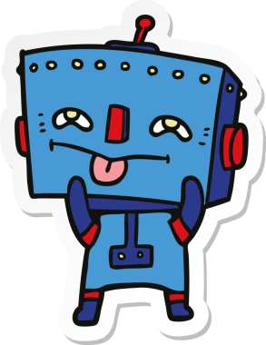 Bir insan tarafından çizilmiş robot karikatür çıkartması.