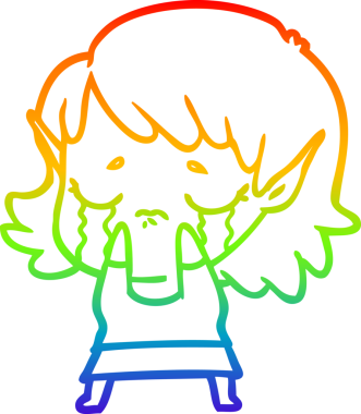 Gökkuşağı gradyan çizgi çizimi Bir insan tarafından çizilmiş ağlayan elf kızı