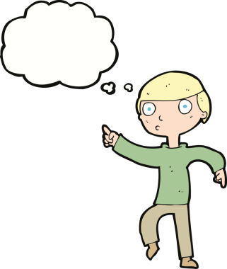 Çizgi filmci çocuk bir insan tarafından çizilmiş düşünce balonuyla işaret ediyor.