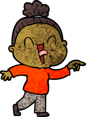 Bir insan tarafından çizilmiş mutlu yaşlı kadın çizgi filmi.