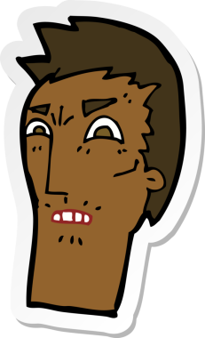 Bir insan tarafından çizilmiş kızgın bir karikatür çıkartması.