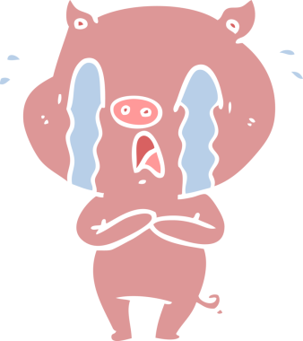 Ağlayan domuz düz renkli çizgi film bir insan tarafından çizildi.