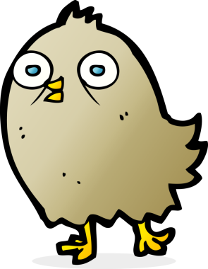 Bir insan tarafından çizilmiş komik çizgi film kuşu.