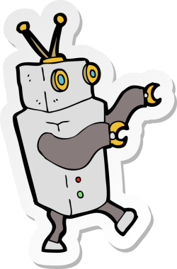 Bir insan tarafından çizilmiş robot karikatür çıkartması.