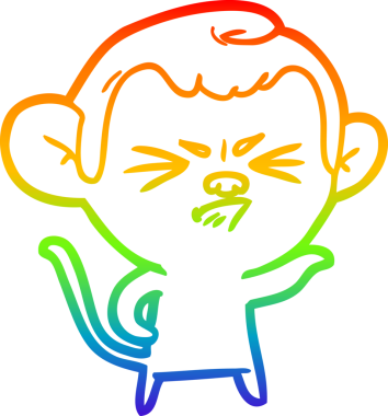 Bir insan tarafından çizilmiş kızgın bir maymunun gökkuşağı gradyan çizimi