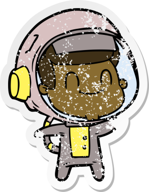Bir insan tarafından çizilmiş mutlu bir astronotun sıkıntılı çıkartması.