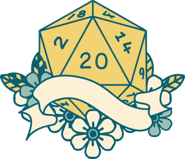 Retro Dövme Biçimi Doğal 20 D20 zar bir insan tarafından çizildi