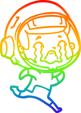 Gökkuşağı gradyan çizgi çizimi bir insan tarafından çizilmiş ağlayan astronot