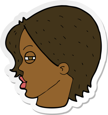 Bir insan tarafından çizilmiş dar gözlü, çizgi film kadın yüzü çıkartması.