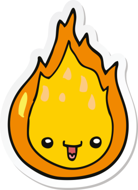 Bir insan tarafından çizilmiş çizgi film alevinin çıkartması.