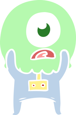 Düz renkli çizgi film Tepegöz uzaylı uzay adamı bir insan tarafından çizildi.