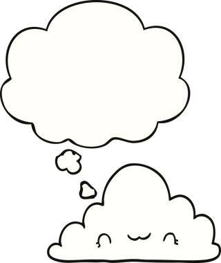 Bir insan tarafından çizilmiş düşünce baloncuklu şirin çizgi film bulutu.