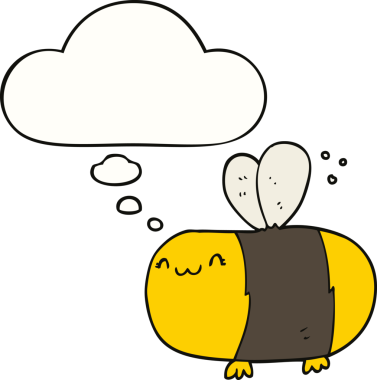 Bir insan tarafından çizilmiş düşünce balonlu şirin çizgi film arısı.