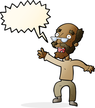 Çizgi film, bir insan tarafından çizilmiş konuşma balonlu yaşlı adamı korkuttu.