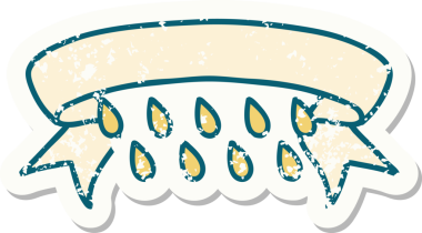 Bir insan tarafından çizilmiş yağmur damlalarının olduğu eski bir etiket.