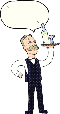 Bir insan tarafından çizilmiş serbest çizilmiş çizgi roman konuşma balonu çizgi film garsonu.