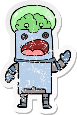 Bir insan tarafından çizilmiş karikatür robotunun sıkıntılı çıkartması.