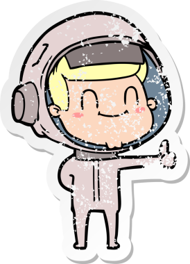 Bir insan tarafından çizilmiş mutlu bir astronotun sıkıntılı çıkartması.
