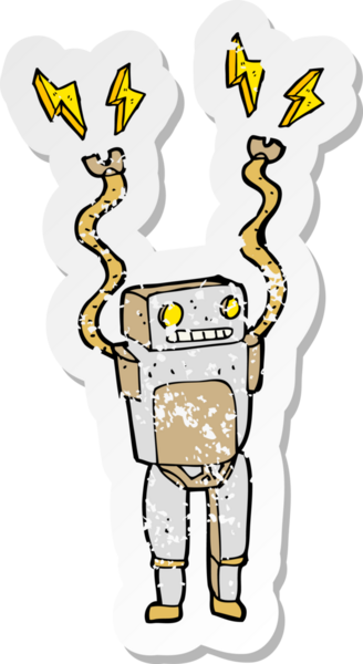 Bir insan tarafından çizilmiş komik bir robotun gerilimli çıkartması.