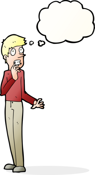 Bir insan tarafından çizilmiş düşünce balonlu endişeli bir adam.