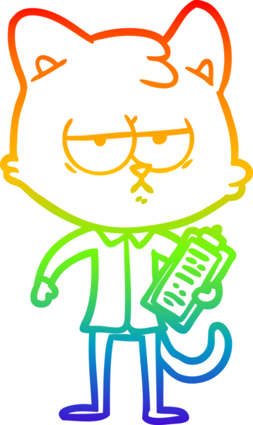 Gökkuşağı gradyan çizgi çizimi sıkılmış çizgi film kedisi bir insan tarafından çiziliyor.