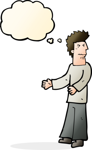 Bir insan tarafından çizilmiş düşünce baloncuğu olan tiksinmiş bir adam.