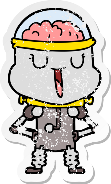 Bir insan tarafından çizilmiş mutlu çizgi film robotunun sıkıntılı çıkartması.