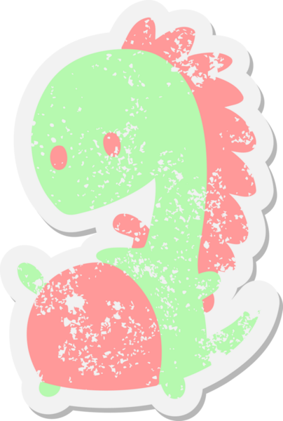 Bir insan tarafından çizilmiş mutlu dinozor grunge çıkartması.