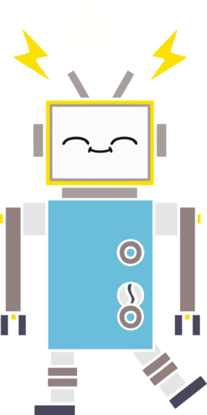 Bir insan tarafından çizilmiş düz renkli bir robot karikatürü