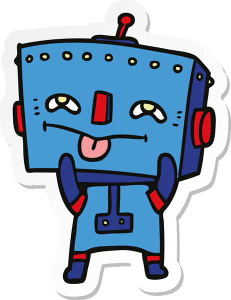 Bir insan tarafından çizilmiş robot karikatür çıkartması.