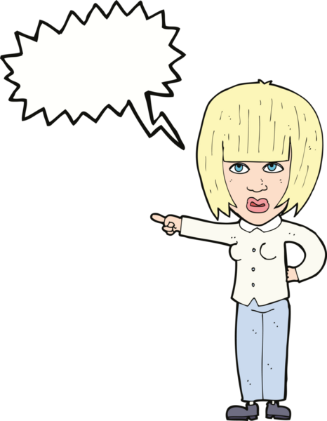 Bir insan tarafından çizilmiş konuşma baloncuğuyla rahatsız bir kadını gösteren çizgi film.